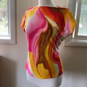 Vintage Swirling Warm Colors Abstract Print Blouse M